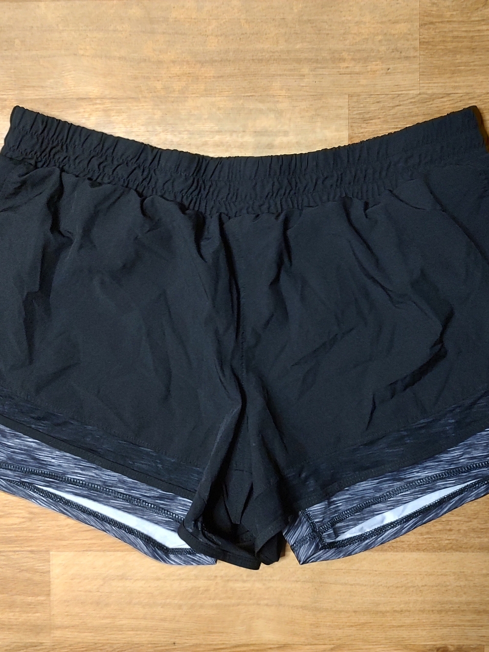 Avia Black Layered Athletic Shorts with Patterned Liner